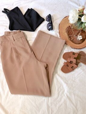 Joie Wide Leg Trouser Pants Size 10 Khaki Tan Pleated Career Workwear